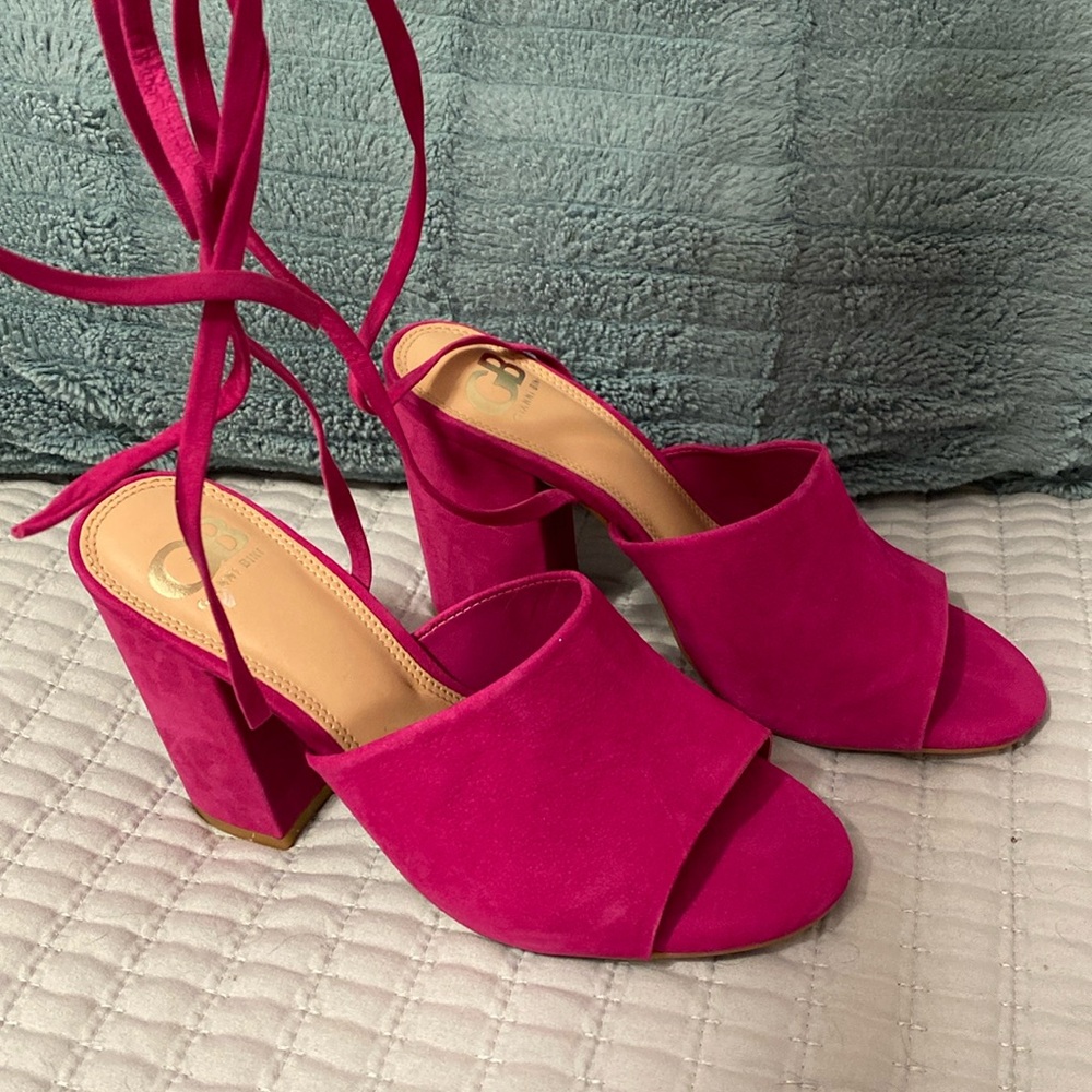 Hot pink lace up heel